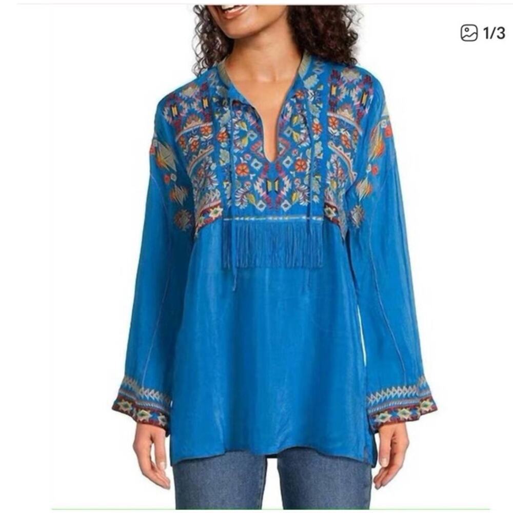 Johnny Was Coriander Tunic Karen Long Sleeves In Malibu Blue Size Small NWT